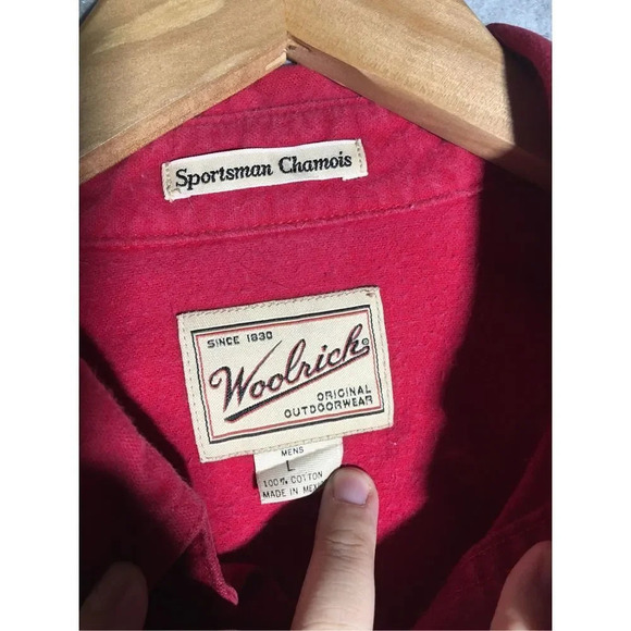Mens Woolrich Button Down Shirt Red Cotton Casual Worn In Thick Winter Throwover - Picture 3 of 5
